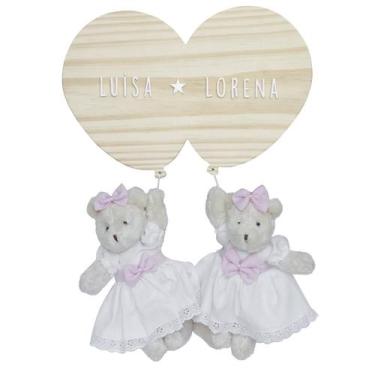 Imagem de Porta Maternidade Bexigas com Ursinhas Gêmeas Quarto Bebê Infantil Men