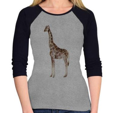 Imagem de Baby Look Raglan Girafa Manga 3/4 - Foca na Moda, Cinza, Preto, P