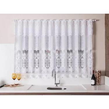 Imagem de Cortina Para Cozinha Interlar 2,20x1,20 Cm Renda Arabesco Cor Branco