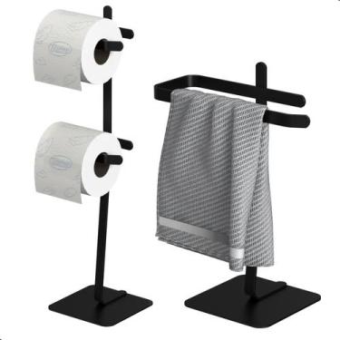 Imagem de Porta Papel Higiênico de Chão e Toalha Lavabo Preto Oslo.D - HomeDecor
