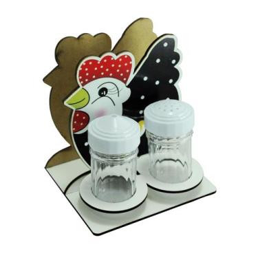 Imagem de Kit 5 Porta Guardanapo Com Saleiro e Paliteiro Galinha Laser Mdf Madei