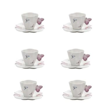 Imagem de Jogo 6 Xícaras De Café Porcelana com Pires Wolff Borboletas 100ml