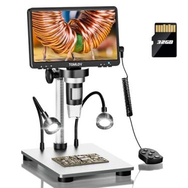 Imagem de TOMLOV Microscópio digital LCD DM9 de 7 polegadas 1200X, 1080p microscópio de vídeo com suporte de metal, foco ultra-preciso de 12 MP, luzes de preenchimento de LED, visualização de