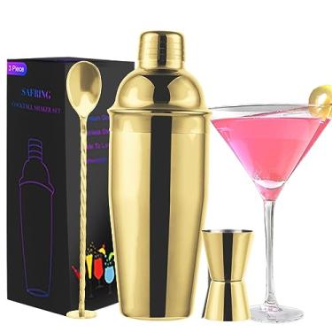 Imagem de safring Conjunto de Coqueteleira de 24 Onças, Coqueteleira de Martini com Filtro Embutido, Medidor, Colher de Mistura, Coqueteleira Profissional de Aço Inoxidável Grande para Barma (, Ouro)