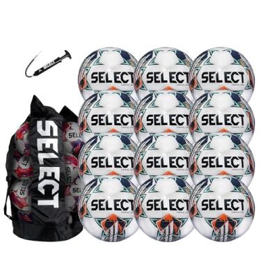 Imagem de SELECT Bola de futebol Viking DB, branco/azul-petróleo/laranja V24, pacote com 12 bolas com bolsa de bolas e bomba de mão, tamanho 4