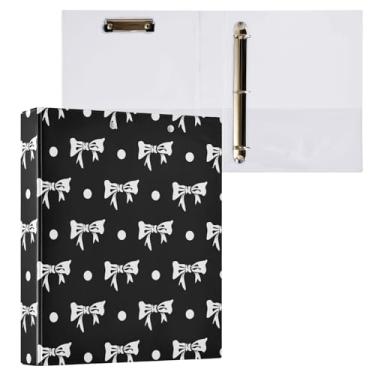 Imagem de Fichário fofo com 3 argolas em preto e branco de 3,8 cm com prancheta e 3 bolsos transparentes, comporta 200 folhas de papel tamanho A4 à prova d'água para escola, escritório em casa