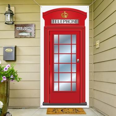 Imagem de Capa de porta de cabine de telefone inglês, tecido grande vermelho, capa de porta de telefone para casa, caixa de telefone combinada, faixa de decoração para foto, pano de fundo, lembranças de festa temáticas britânicas, 178 x 90 cm