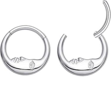 Imagem de IQIC Anel de nariz dourado lua para mulheres delicado rosto de lua anéis de argola de septo cartilagem hélice Daith brincos prata lua tragus nariz anéis Daith lábio piercing joia, Metal, Sem Pedra
