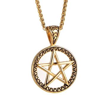 Imagem de Colar pentagrama poderoso de aço inoxidável, pingente de selo tradicional Wicca de Salomão, corrente de meio-fio de 69 cm