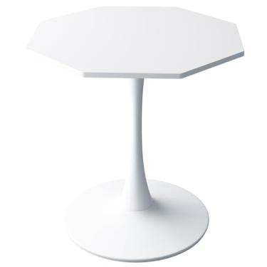 Imagem de SPOFLYINN Mesa de centro octogonal moderna de 80 cm com base de metal impressa em mármore branco para sala de jantar, cozinha, sala de estar, branca