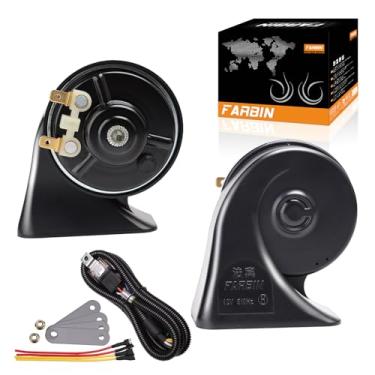 Imagem de FARBIN Kit de buzina de carro com relé chicote de fios à prova d'água buzina de carro 12v buzina de trem super alto para caminhão carro buzina de caracol elétrico buzina de caminhão universal para carro, motocicleta, caminhão barco (preto, chicote de fiação)