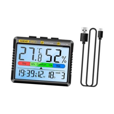 Imagem de Ｂｅｓｇａ Estação meteorológica termohigrômetro 10%~99% RH Higrômetro interno portátil Termômetro de parede para gerenciamento de tempo eficiente Quarto, Preto