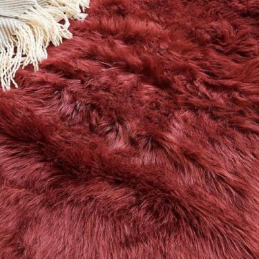 Imagem de Tapete macio e fofo para quarto, tapetes de pele, tapetes de cabeceira peludos para quarto de crianças, almofadas de sofá de pele de carneiro, tapete peludo para sala de estar, vinho tinto, 70x180cm