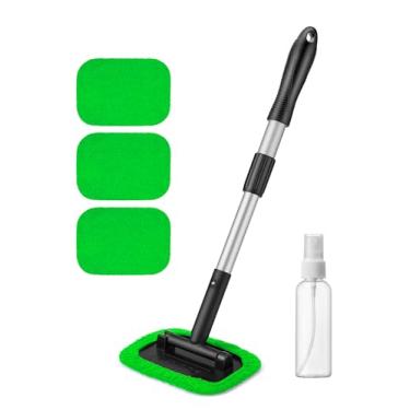 Imagem de AstroAI Limpador de para-brisa, 4 pastilhas de microfibra reutilizáveis e laváveis, ferramenta de limpeza de janela de carro com cabo telescópico e extensível, kit de limpador de vidro interno automático, verde