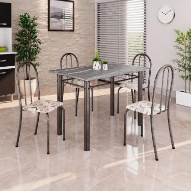 Imagem de Conjunto de Mesa Tubular 100cm X 60cm Tampo em Granito com 4 Cadeiras Arabesco/ Prata