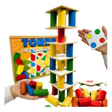 Imagem de Jogo Torre Inteligente 60 Peças Madeira Brinquedo Educativo - zaramela