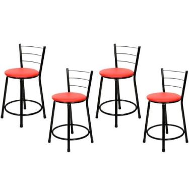 Imagem de Jogo 4 Banqueta Baixa Para Cozinha Preta Assento Vermelho - Lamar Desi