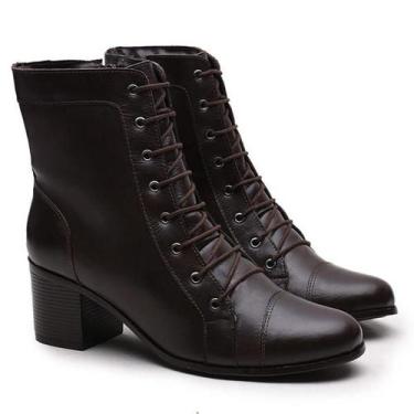 Imagem de Bota Feminina Cano MÉdio Coturno Em Couro Natural CafÉ - Rangali, 38