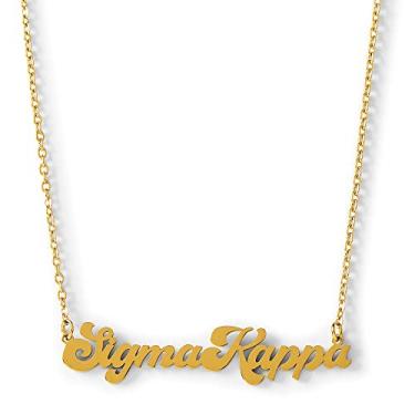 Imagem de Sorority Shop Colar Sigma Kappa — Design de fonte retrô com revestimento de ouro 18K, presentes Sigma Kappa para mulheres, One Size, Aço inoxidável, Sem Pedra Preciosa
