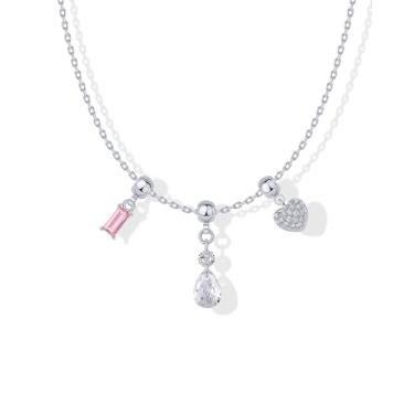 Imagem de PAVOI Colar com pingente peculiar banhado a ouro 14K para mulheres | Lindo colar delicado de zircônia cúbica raio com raio, coração de estrela, ferradura, pérola, berloques, Ouro branco, Zircônia