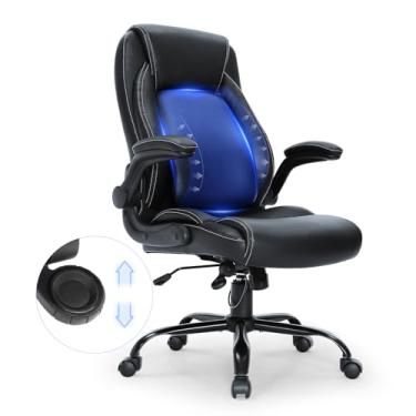 Imagem de VEVOR Cadeira Executiva de Escritório com Suporte Lombar Ajustável, Cadeira de Escritório de Couro PU com Encosto Alto Ergonômico para Dor nas Costas, com Braços Acolchoados Flip-up