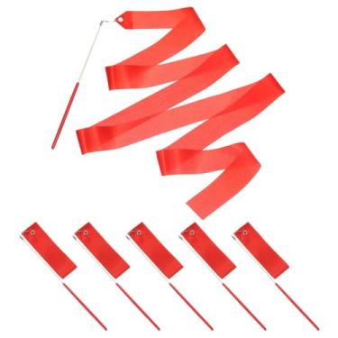 Imagem de PATIKIL Fitas de dança, pacote com 6, flâmulas de dança de ginástica de 78,7 polegadas com varinha antiderrapante para presentes, dança, shows de talentos, bastão girando, vermelho