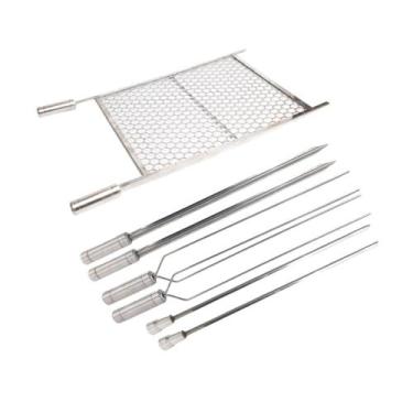 Imagem de Kit Grelha Moeda Inox 70x40 + 6 Espetos Coração Espada Dup - INOX LAUR