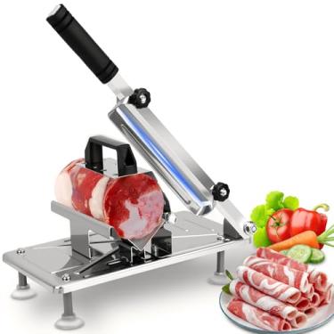 Imagem de Fatiador de Frios Hezaru, Aço Inoxidável, Máquina Fatiar Frios, Cortador de Carne com Lâmina Longa de 200 Mm, Fatiador Espessura Ajustável de 0,3 A 8MM