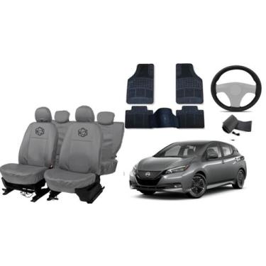 Imagem de Kit capa couro cinza Leaf 16-23 + tapete antiderrapante e volante - fe