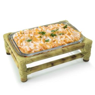 Imagem de Suporte Porta Travessa Refratário para Servir à Mesa Bambu Natural Suporte para Marinex Assadeira 31x21,5cm
