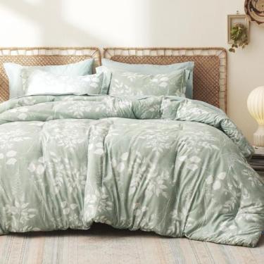 Imagem de Conjunto de Edredom Bedsure Queen 7 Peças - Floral Verde Sálvia