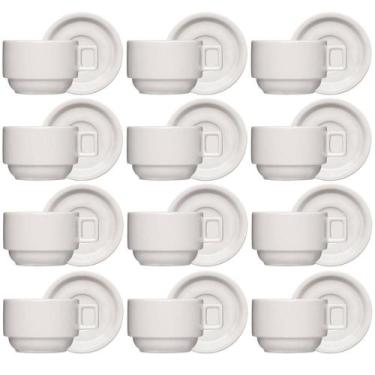 Imagem de Conjunto 12 Xícaras Café Chá com Pires 210ml Bar Hotel Porcelana Branc