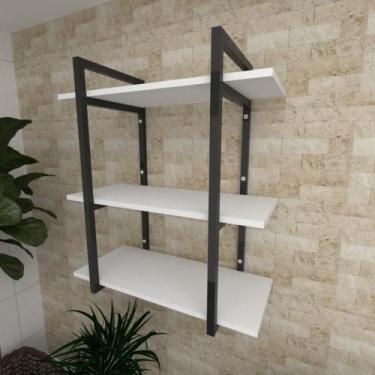 Imagem de Prateleira industrial para Sala aço cor preto prateleiras 30cm cor bra