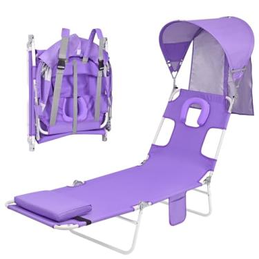 Imagem de Mochila para bronzeamento de praia com toldo e orifício para o rosto, cadeira dobrável de 6 posições para adultos lendo ao ar livre tomando sol à beira da piscina acampamento gramado, FPS 50+, design