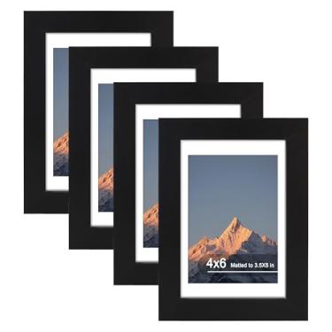 Imagem de SZYUU Conjunto de 4 porta-retratos 10 x 15 cm - vidro verdadeiro, exiba imagens de 9 x 12 cm com tapete ou 10 x 15 cm sem tapete, porta-retratos para mesa e montagem na parede, preto