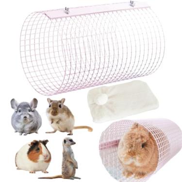 Imagem de Túnel de metal de coelho com tapete de algodão resistente túnel de ferro brinquedo respirável esconderijo de hamster para coelho esconderijo de porquinho da índia chinchila adequado para todas as