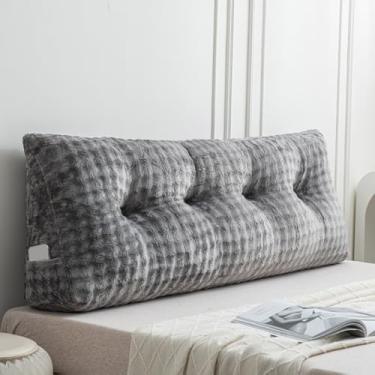 Imagem de Wenqik Almofada triangular de cunha, cabeceira, cama, leitura, encosto, almofada com capa removível, suporte traseiro para sofá-cama (cinza, casal)