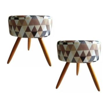 Imagem de Kit 2 Puffs Decorativo Redondo classic Banqueta com Pés de Madeira Pal