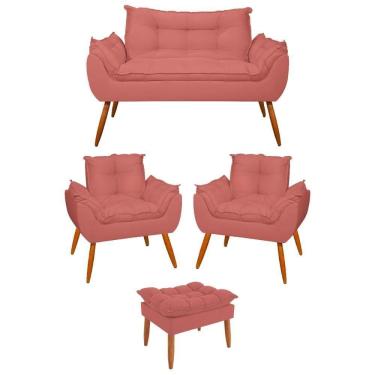 Imagem de Kit 02 Poltronas + Namoradeira + Puff Opala Balaqui Decor Rosa