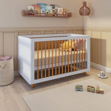 Imagem de Berço Evolutivo 2 em 1 com Pés em Madeira Maciça Baby Tubbi Casatema Branco / Caramelo