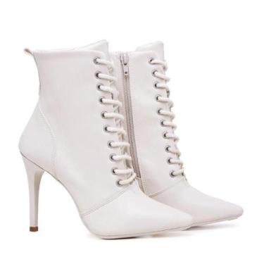 Imagem de Bota Feminina Cano Curto Salto Bico Fino Casual - Mila Marques, 40, Of