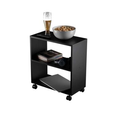 Imagem de Mesinha Lateral de Apoio Preta Sala Quarto 50 x 47 x 25cm com rodinhas