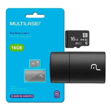 Imagem de Cartão De Memória 16gb Multilaser 2x1 Classe 10 Usb Mc162, 16GB