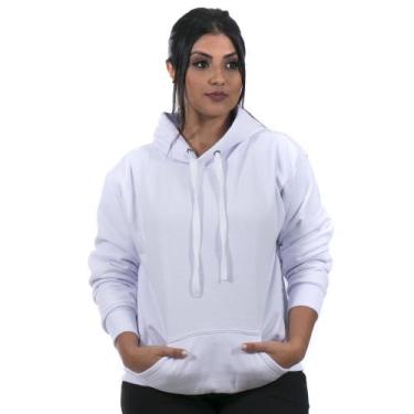Imagem de Moletom Canguru Blusa de Frio com Capuz Lisa Feminino cor Branco - Ipê