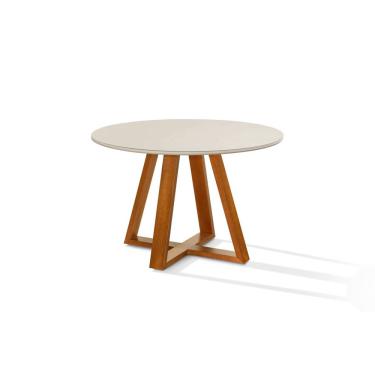 Imagem de Mesa Redonda de Jantar Bela Com Pés Madeira Tampo Vidro/MDF