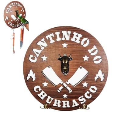 Imagem de Cantinho Do Churrasco Placa Abridor de Garrafa + Ganchos Área Gourmet Decoração Churrasqueira Espeto