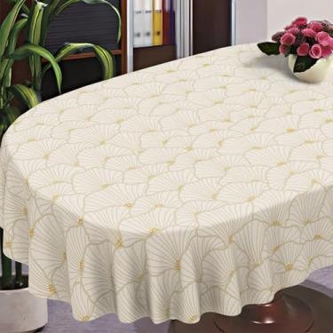 Imagem de uwdfnwuif Toalha de mesa oval geométrica para casa de fazenda, 152 cm x 259 cm, impermeável, toalha de mesa de tecido lavável, para decoração de jantar e cozinha em ambientes internos/externos