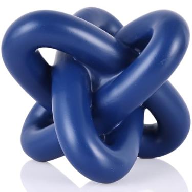 Imagem de Escultura de nó azul, esculturas de três nós, detalhes de decoração de casa azul, esculturas de nó para mesas de café de estilo rústico, mesas de jantar de sala de estar, prateleiras de hall de