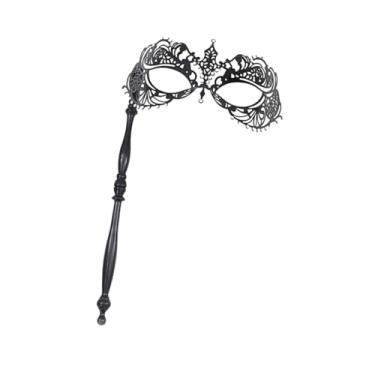 Imagem de Colaxi Máscara de máscaras com stick metal elegante máscara de festa acessório de fantasia para baile de fantasia show de decoração performance, Preto
