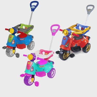 Imagem de Triciclo Infantil Motoquinha Colorido com Empurrador Avespa Maral